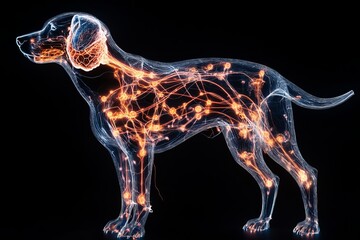 Stunning Dog Anatomy Illustration Nervous System Detailed Digital Art Veterinary Medicine Canine Health Science Medical Illustration Bright Orange    