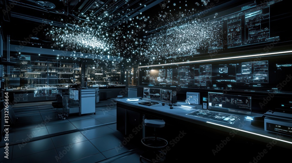 Poster futuristic tech lab: data streams and advanced monitoring