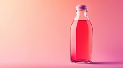 Colorful Beverage in Glass Bottle with Pink Liquid Against Gradient Background