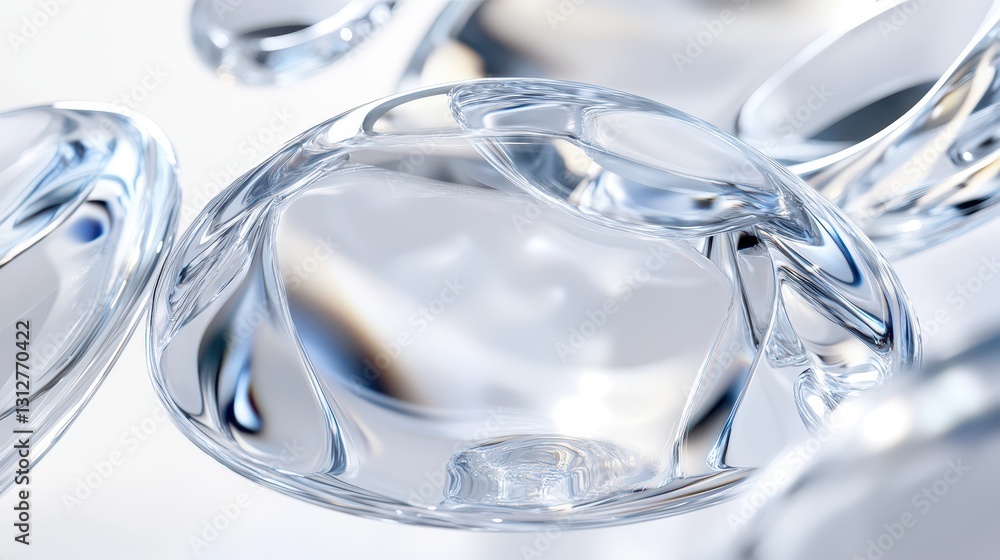 Poster a captivating 3d animation featuring rotating glass shapes against a light background, rendered in h