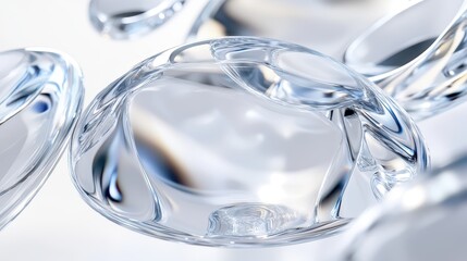 A captivating 3D animation featuring rotating glass shapes against a light background, rendered in high-definition 4K.