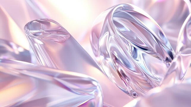 A captivating 3D animation featuring rotating glass shapes against a light background, rendered in high-definition 4K.