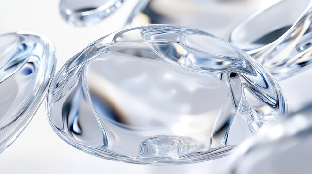 A captivating 3D animation featuring rotating glass shapes against a light background, rendered in high-definition 4K.