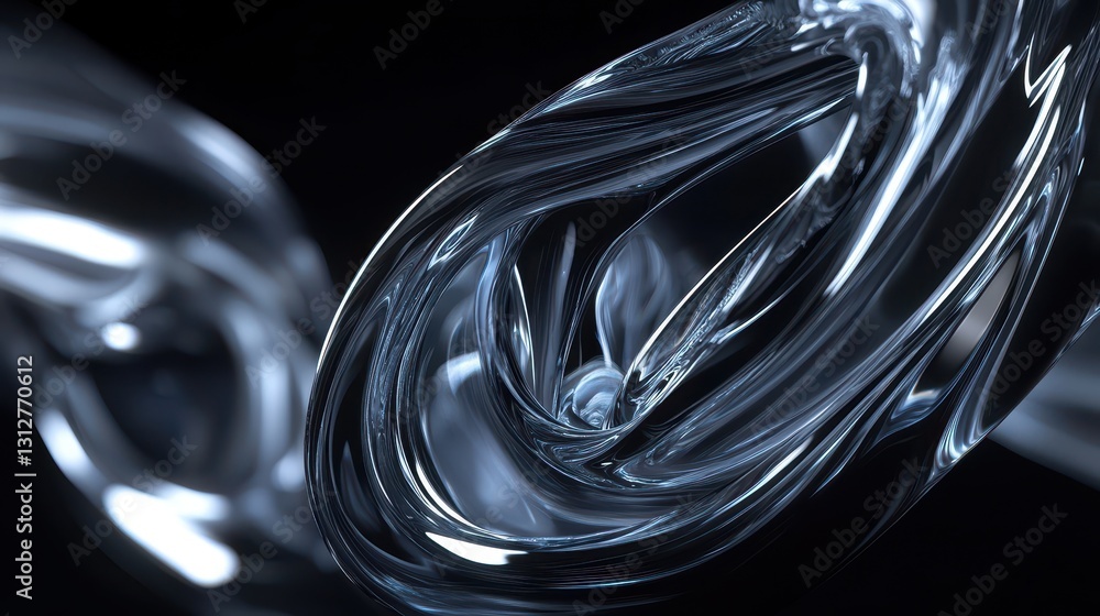 Poster A captivating 3D animation featuring rotating glass shapes against a light background, rendered in high-definition 4K.