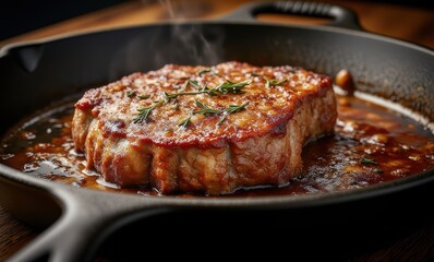 Delicious seared steak with herbs