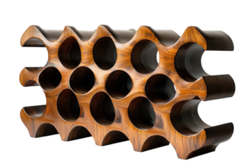 Modern wooden wine rack with unique design showcased against a clean background
