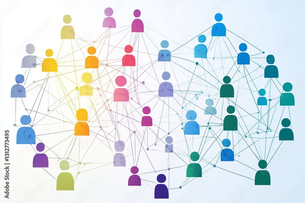 Fototapete human resource graphic design showing colorful avatars connected in a network for teamwork and colla