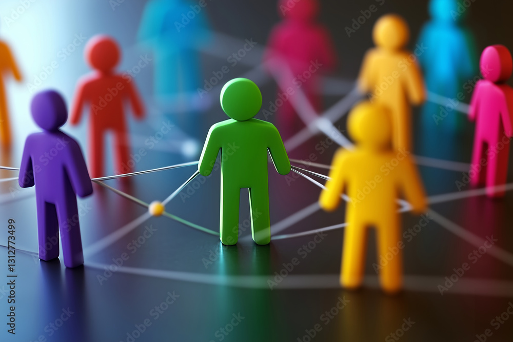 Poster human resource graphic design showing colorful avatars connected in a network for teamwork and colla