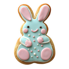 Bunny Shaped Cookie with Pastel Icing Isolated on Transparent Background