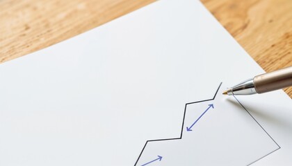 Business growth chart drawn on paper with a pen on a wooden desk