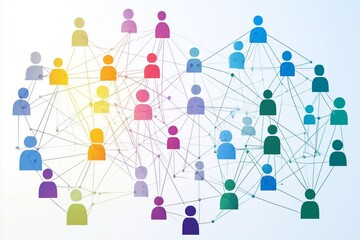 Human resource graphic design showing colorful avatars connected in a network for teamwork and collaboration. Ideal for digital HR concepts.