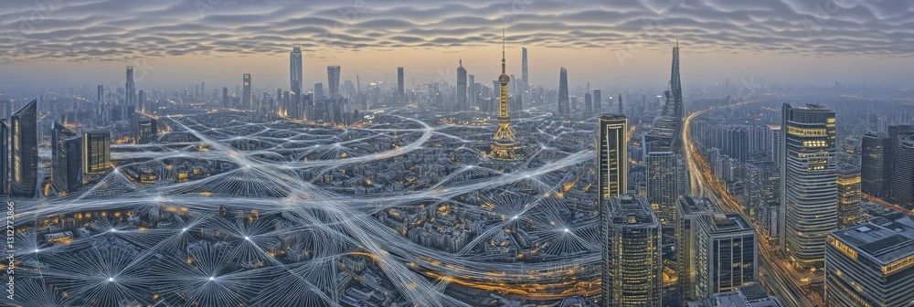 Poster digital city interface with web-like illumination