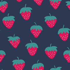Seamless pattern with strawberry on color background. Natural delicious fresh ripe tasty fruit. Vector illustration for print, fabric, textile, banner, other design. Food concept