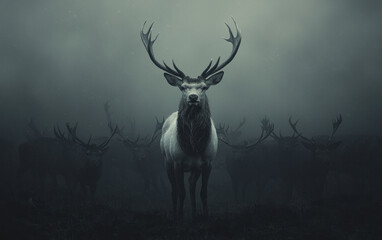 Majestic Deer in Foggy Forest