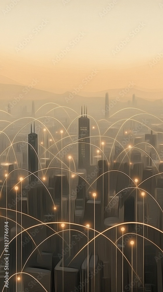 Poster metropolis skyline with glowing abstract network