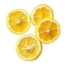 Freshly sliced lemon rounds arranged on a clean transparent background for culinary inspiration or beverage enhancement, sliced lemon isolated on transparent background