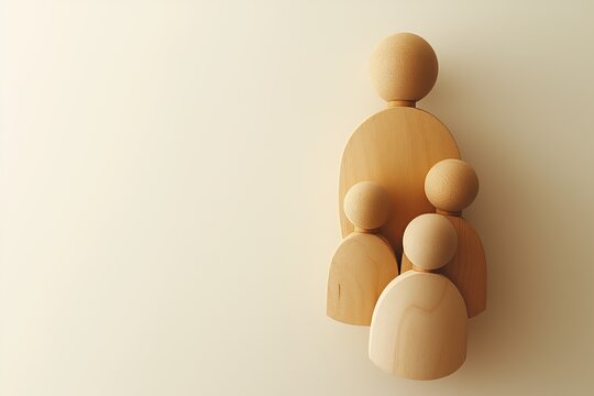 top view of wooden figure of mother with children, demographics concept, abstract - Powered by Adobe