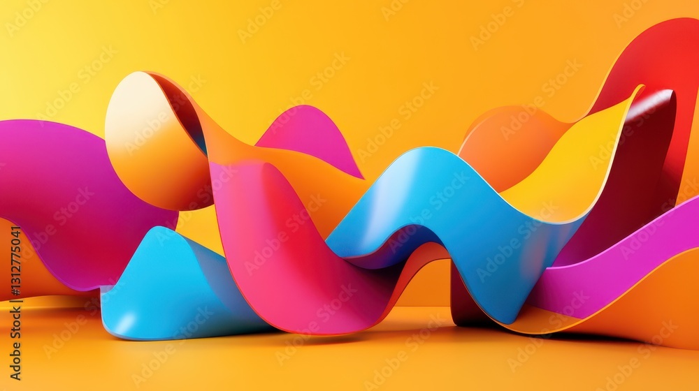 Aufkleber A dynamic 3D render showcasing a collection of abstract colorful shapes with vibrant hues and intricate forms.