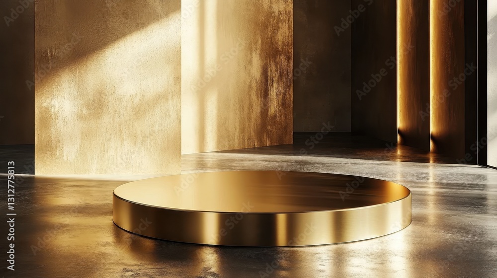 Poster luxurious golden product platform serving as a minimalistic display.