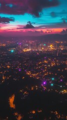 Fototapeta premium Vivid cityscape at twilight with electric light trails