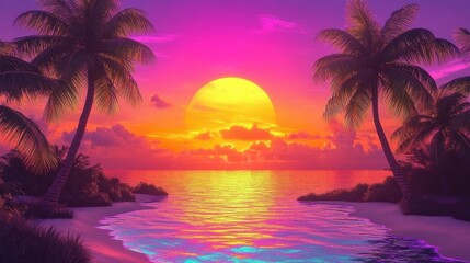 Neon Orange, Yellow, Purple, and Blue Sky Over Sunset