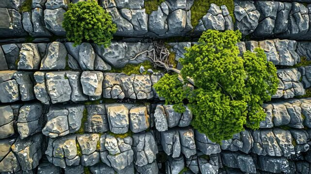 A tree is growing on a rocky cliff