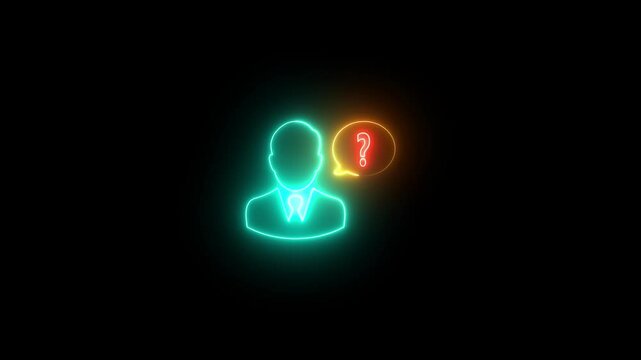 A glowing neon profile icon featuring a question mark on a black backdrop representing an unknown person
