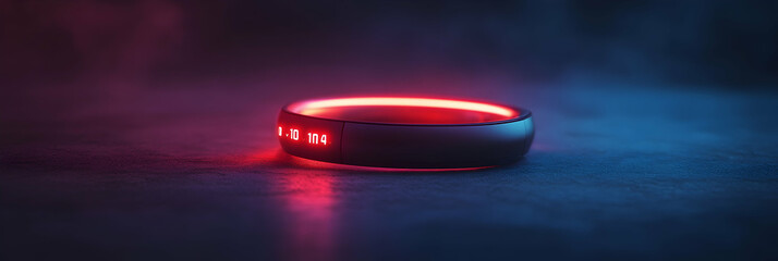 A glowing AI-powered fitness tracker analyzing workout data  -