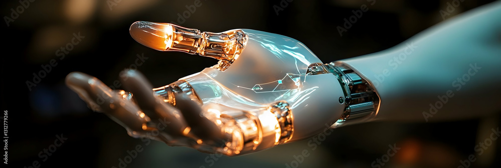 Poster a glowing ai-powered prosthetic limb with advanced functionality -