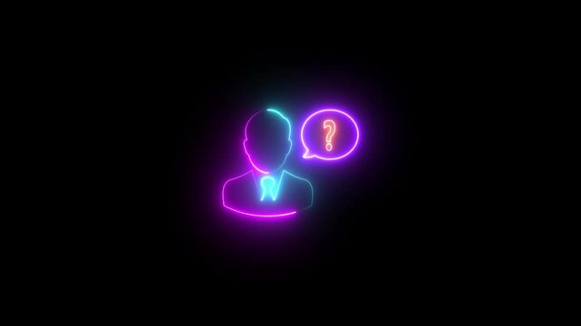 A glowing neon profile icon featuring a question mark on a black backdrop representing an unknown person