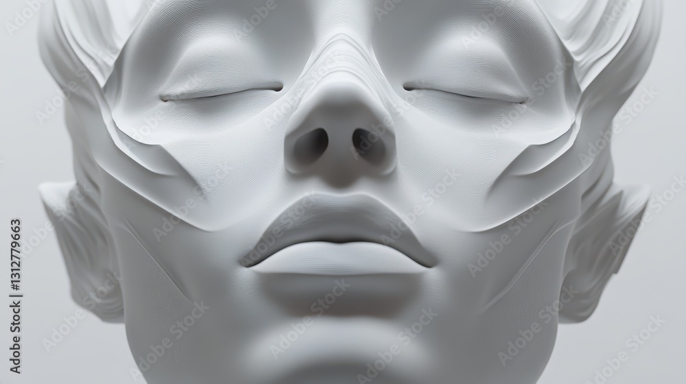 Poster A futuristic face is rendered in 3D, featuring advanced, sleek design elements and high-tech details.