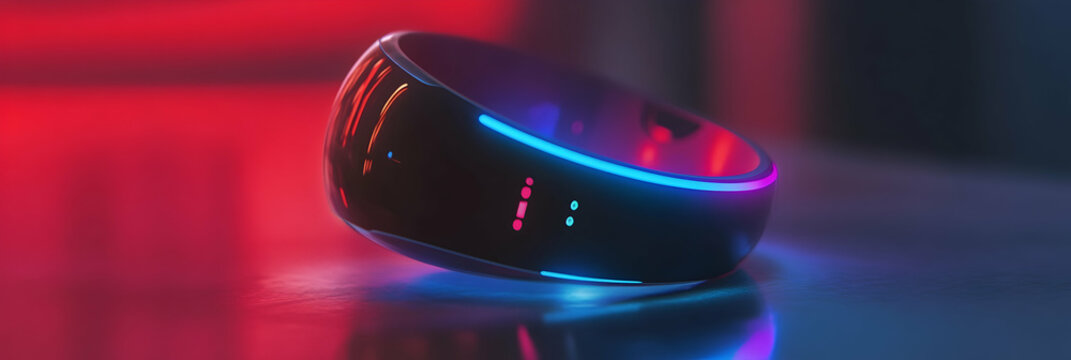 A glowing AI-powered wearable device monitoring stress levels  -