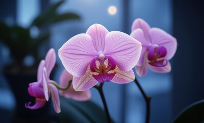 Elegant pink orchids in soft light