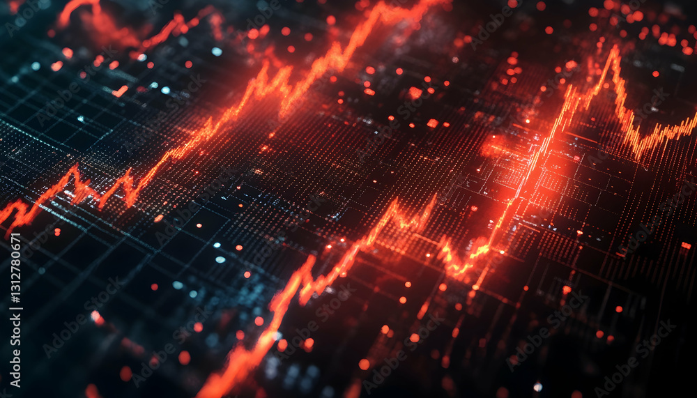 Poster a graph showing a volatile stock market with sharp peaks and valleys -