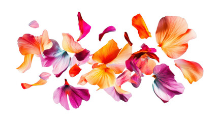 Colorful flower petals falling on transparent background