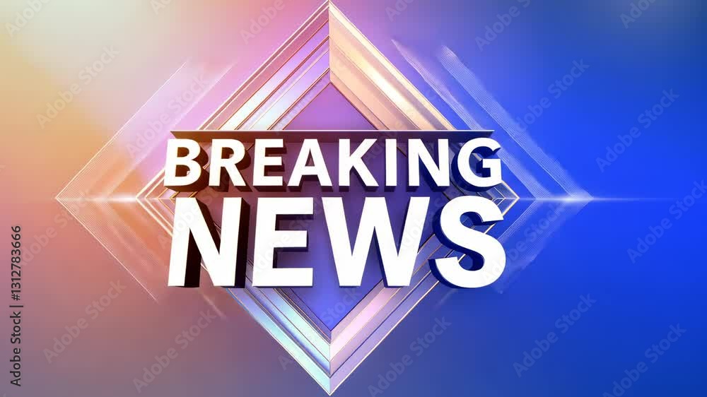 Aufkleber dynamic breaking news video graphic with a low-angle view, featuring bold 3d text and vibrant gradie