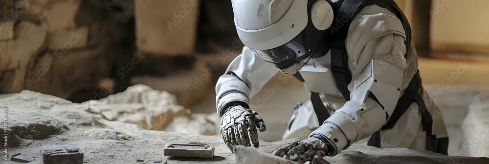 Aufkleber a robotic archaeologist uncovering ancient artifacts with precision -