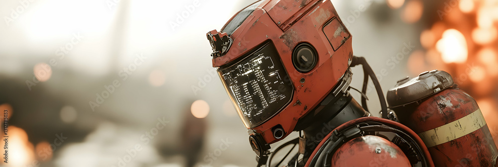 Poster a robotic firefighter using ai to navigate dangerous situations -