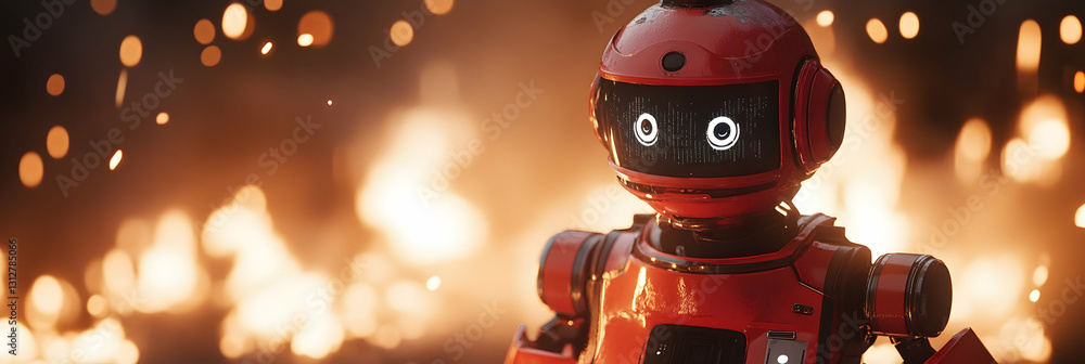 Poster a robotic firefighter using ai to navigate dangerous situations -