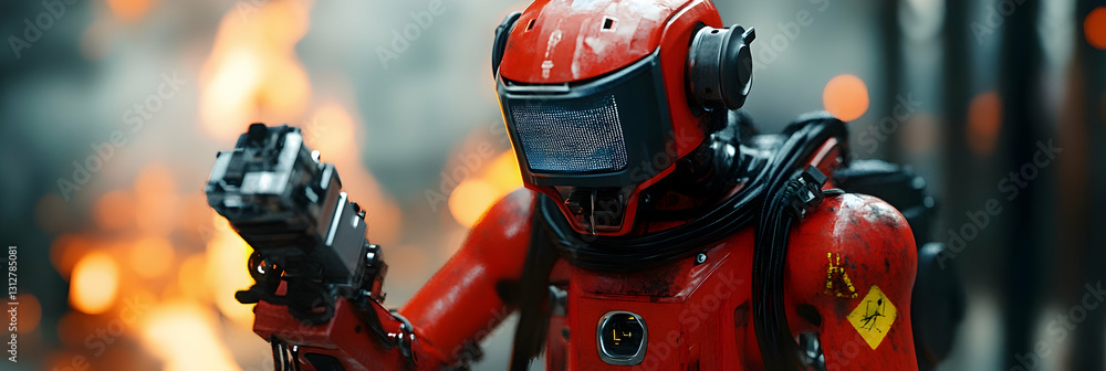 Poster a robotic firefighter using ai to navigate dangerous situations -
