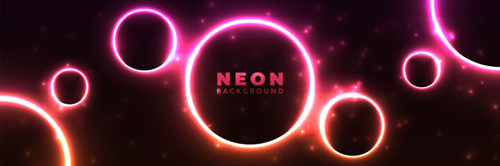 Pink Neon Circles Dark Background