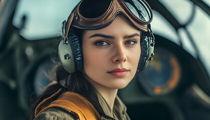 attractive fighter pilot with hat and glasses era