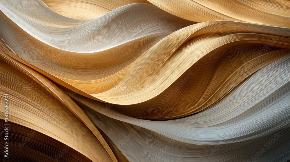 Fototapete long, curvy line of gold and white colors. the line appears to be made of paper, and it has a very s