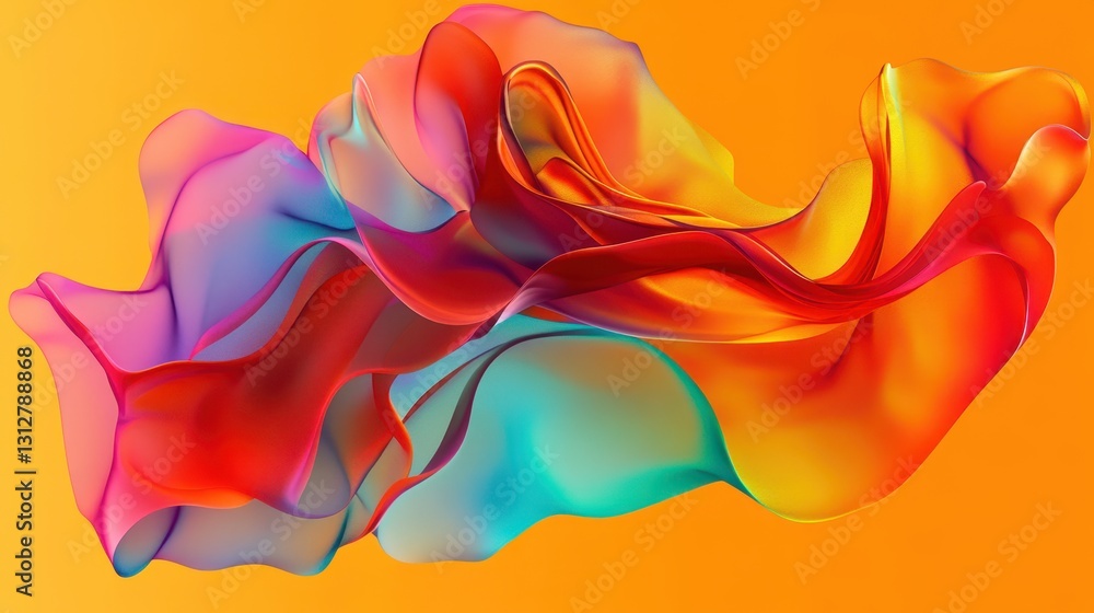 Poster An abstract colorful shape stands out against a minimalist background, rendered in three dimensions.