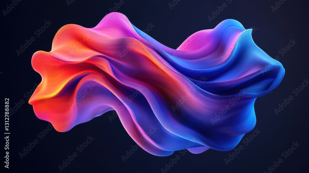 Aufkleber an abstract colorful shape stands out against a minimalist background, rendered in three dimensions.