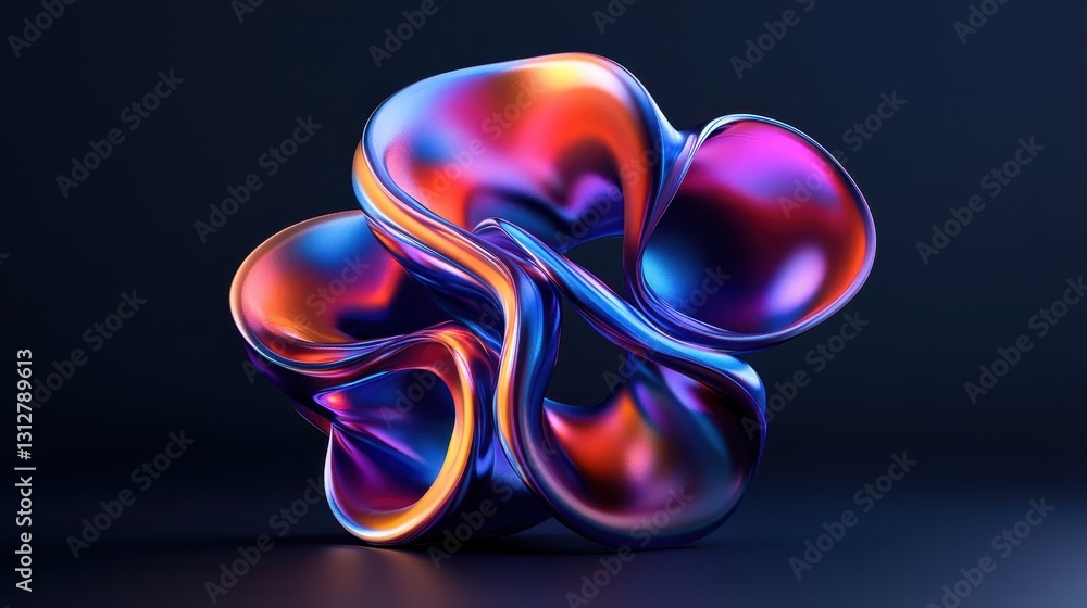 Poster An abstract colorful shape stands out against a minimalist background, rendered in three dimensions.