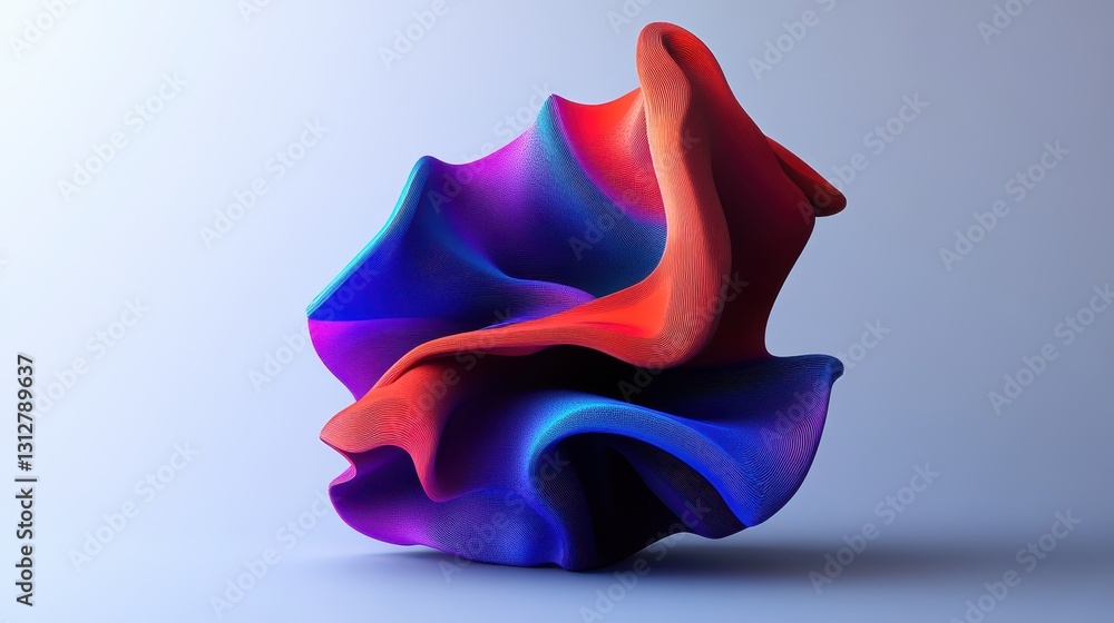 Poster An abstract colorful shape stands out against a minimalist background, rendered in three dimensions.