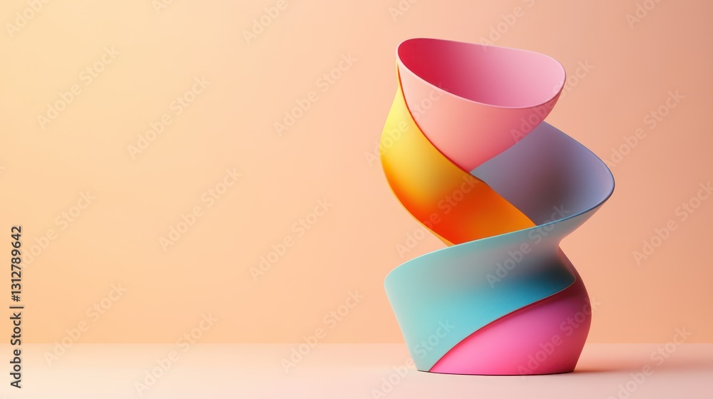 Poster An abstract colorful shape stands out against a minimalist background, rendered in three dimensions.