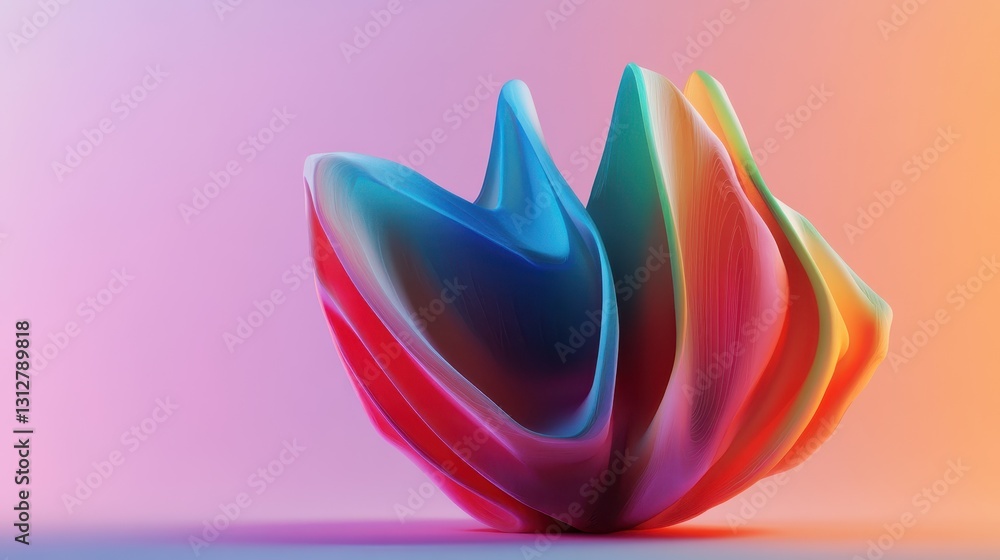 Poster An abstract colorful shape stands out against a minimalist background, rendered in three dimensions.