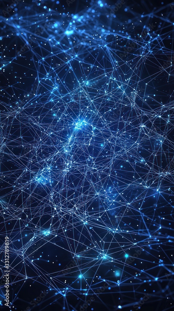 Poster abstract blue network: interconnected nodes and lines